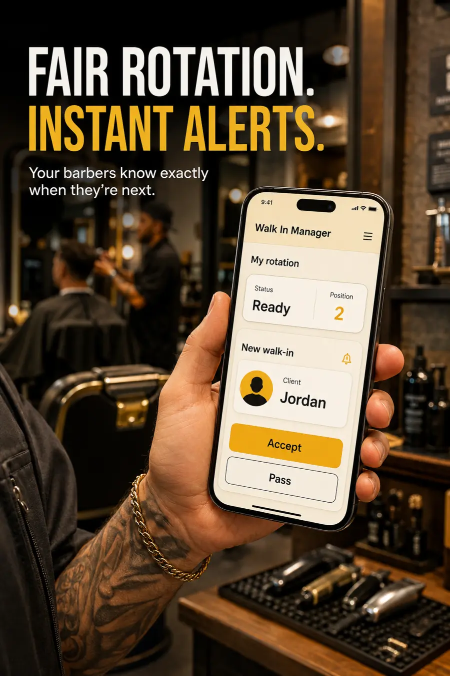 A team member receiving a fair walk-in offer on the Walk-In Manager mobile app